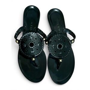 Jack Rogers Womens Sz-9 Black Georgica Jelly Thong Sandals Medallion Gold Studs